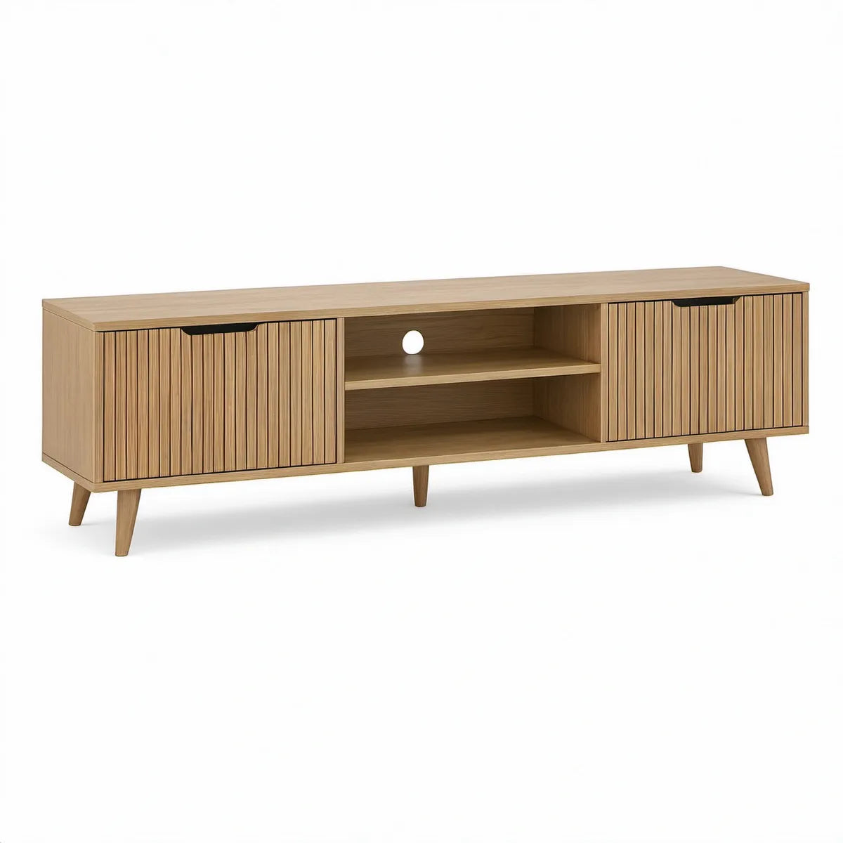 TV-Lowboard aus MDF mit Eichenfurnier, 2 Lamellentüren, Natureiche, 180 x 40 x 60 cm