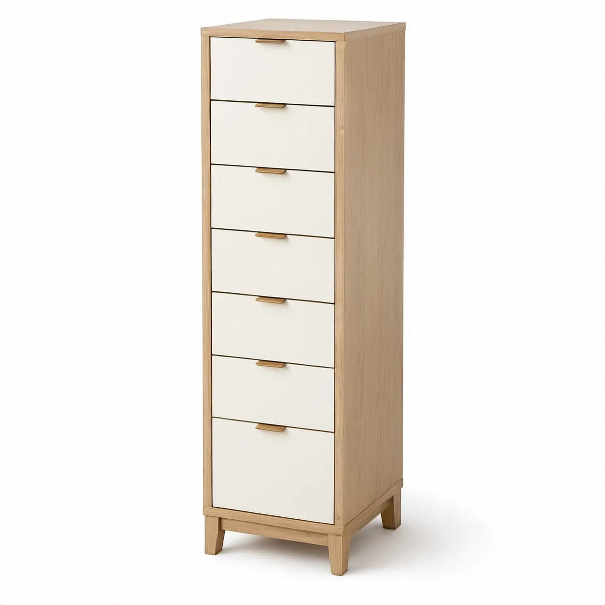 Schubladenschrank aus Bambus und MDF, Natur/Weiss, 40 x 30 x 120 cm, 7 Schubladen