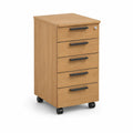 Büro-Rollcontainer mit 5 Schubladen, Schloss und Rollen, 40 x 50 x 65 cm, Eiche/Schwarz/Silber