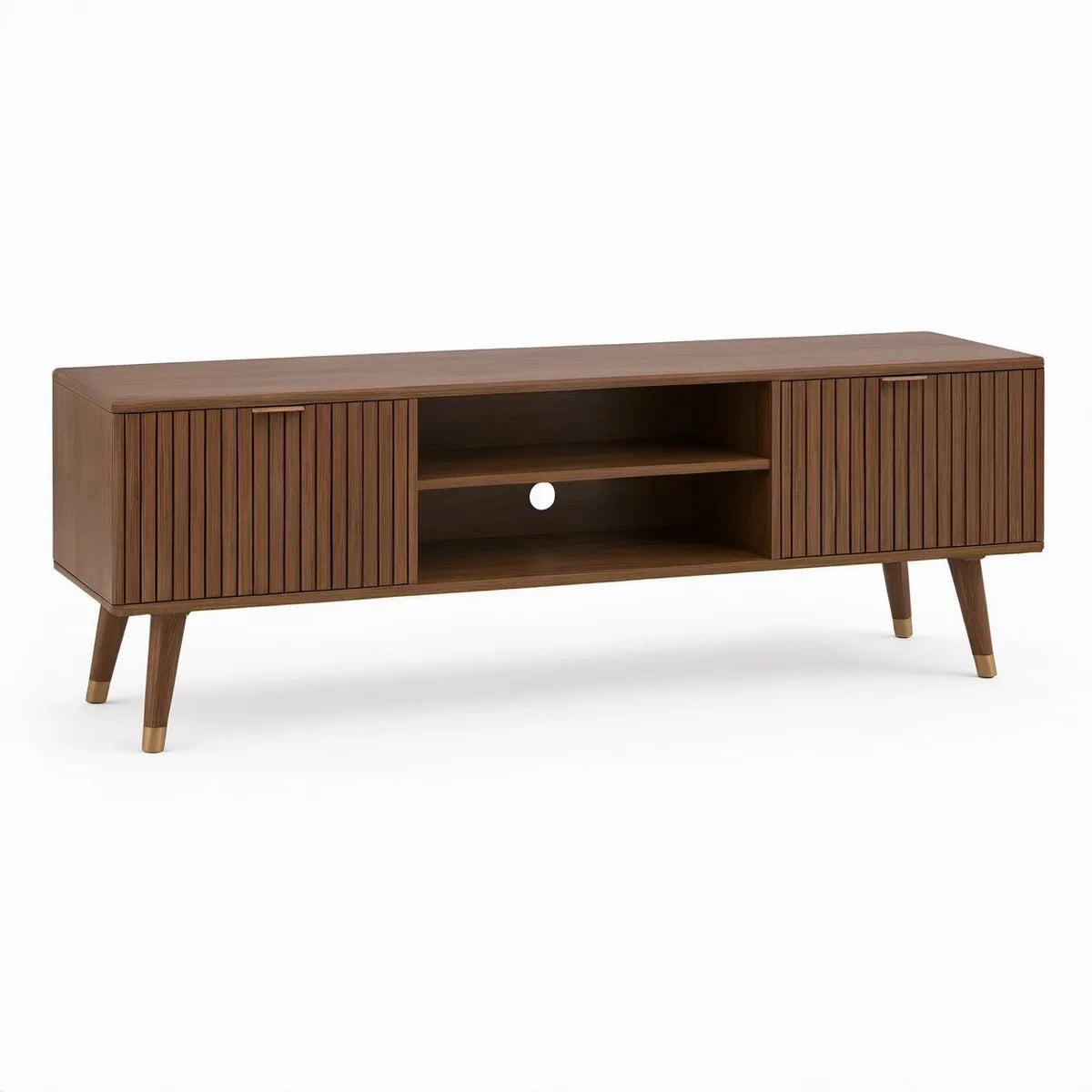TV-Lowboard aus MDF mit Walnussfurnier, 180 x 40 x 65 cm, Nussbraun