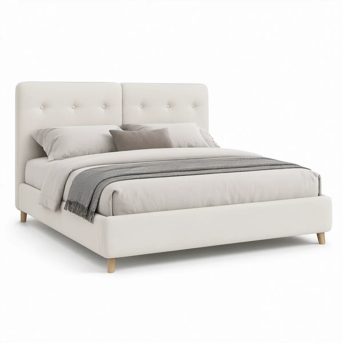 Gepolstertes Bettgestell 160 x 200 cm mit Polyesterbezug in Creme