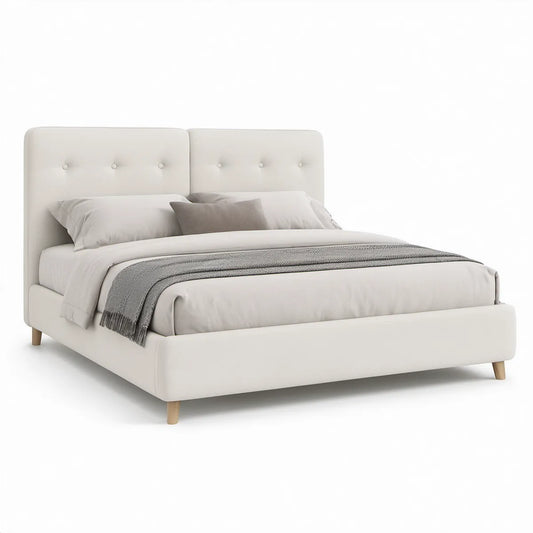Gepolstertes Bettgestell 160 x 200 cm mit Polyesterbezug in Creme
