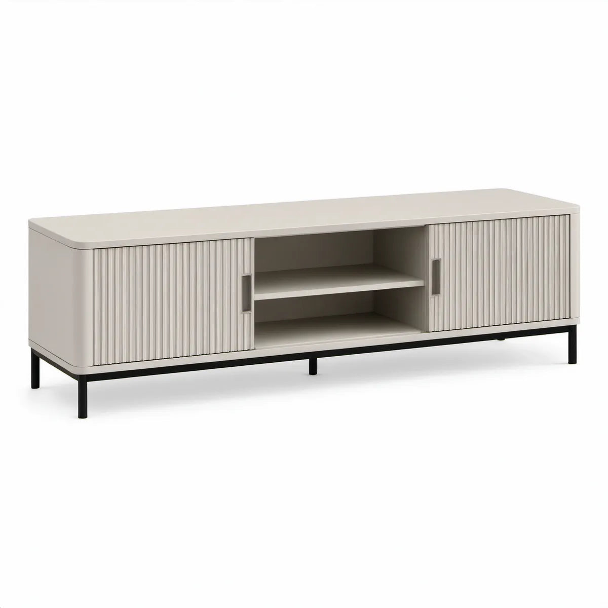 TV-Lowboard 160 x 40 x 55 cm aus MDF und Stahl in Beige/Schwarz