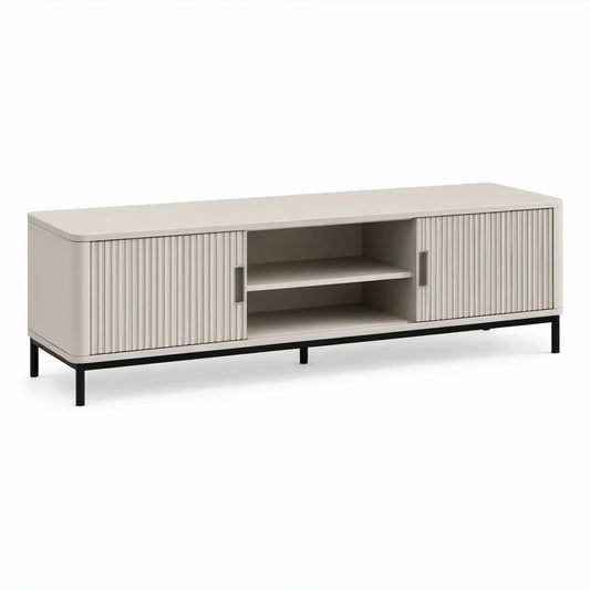 TV-Lowboard 160 x 40 x 55 cm aus MDF und Stahl in Beige/Schwarz