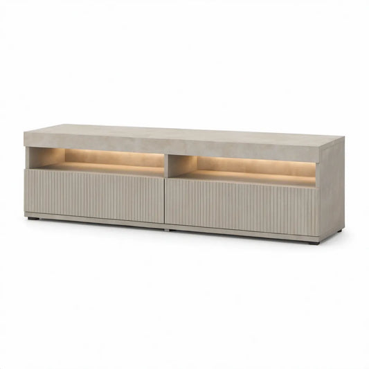 TV-Lowboard 180 x 40 x 55 cm in Hellgrau Betonoptik mit warmweisser LED-Beleuchtung