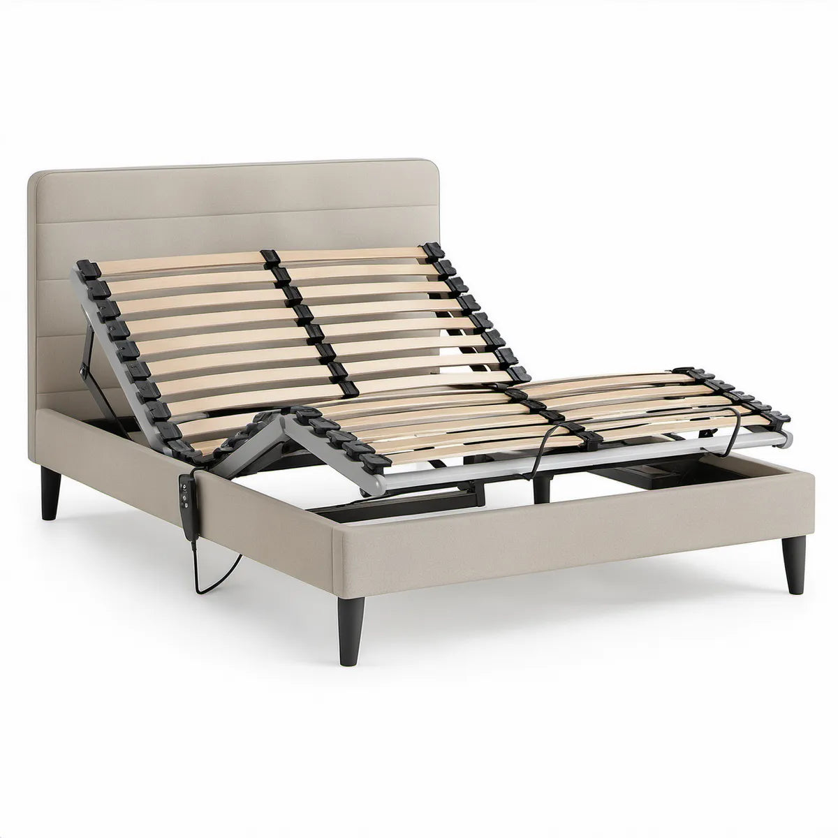 Elektrisches Polsterbett 180 x 200 cm mit separat verstellbaren Lattenrosten, Beige/Schwarz