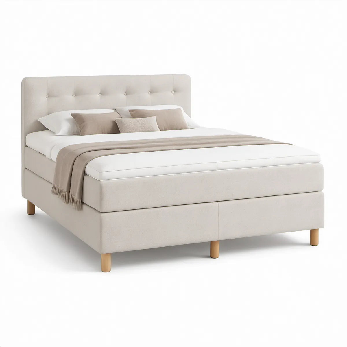 Gepolstertes Bettgestell Beige mit Knopfheftung, 180 x 200 cm