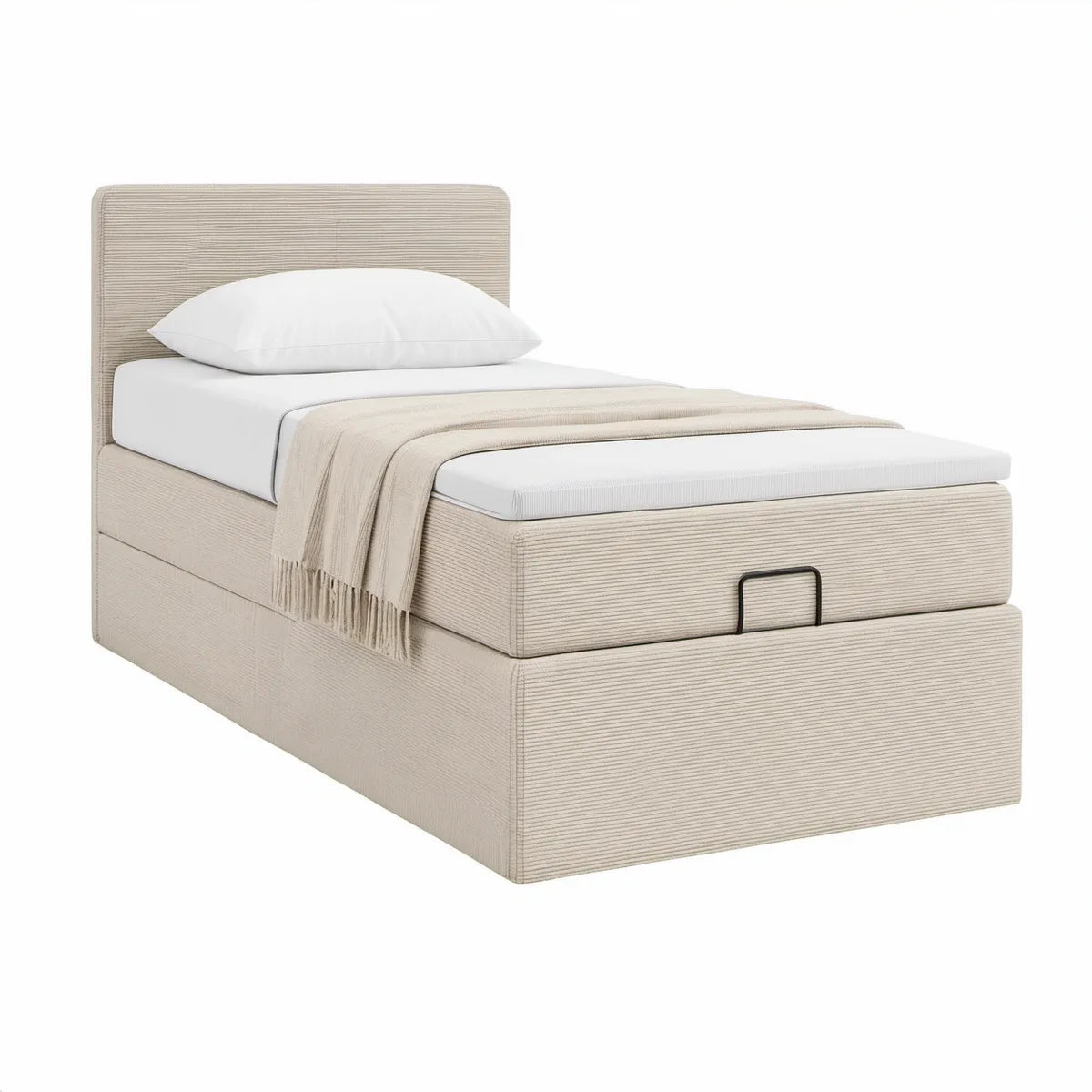 Polsterbett mit Bettkasten und Lattenrost, 90 × 200 cm, Beige