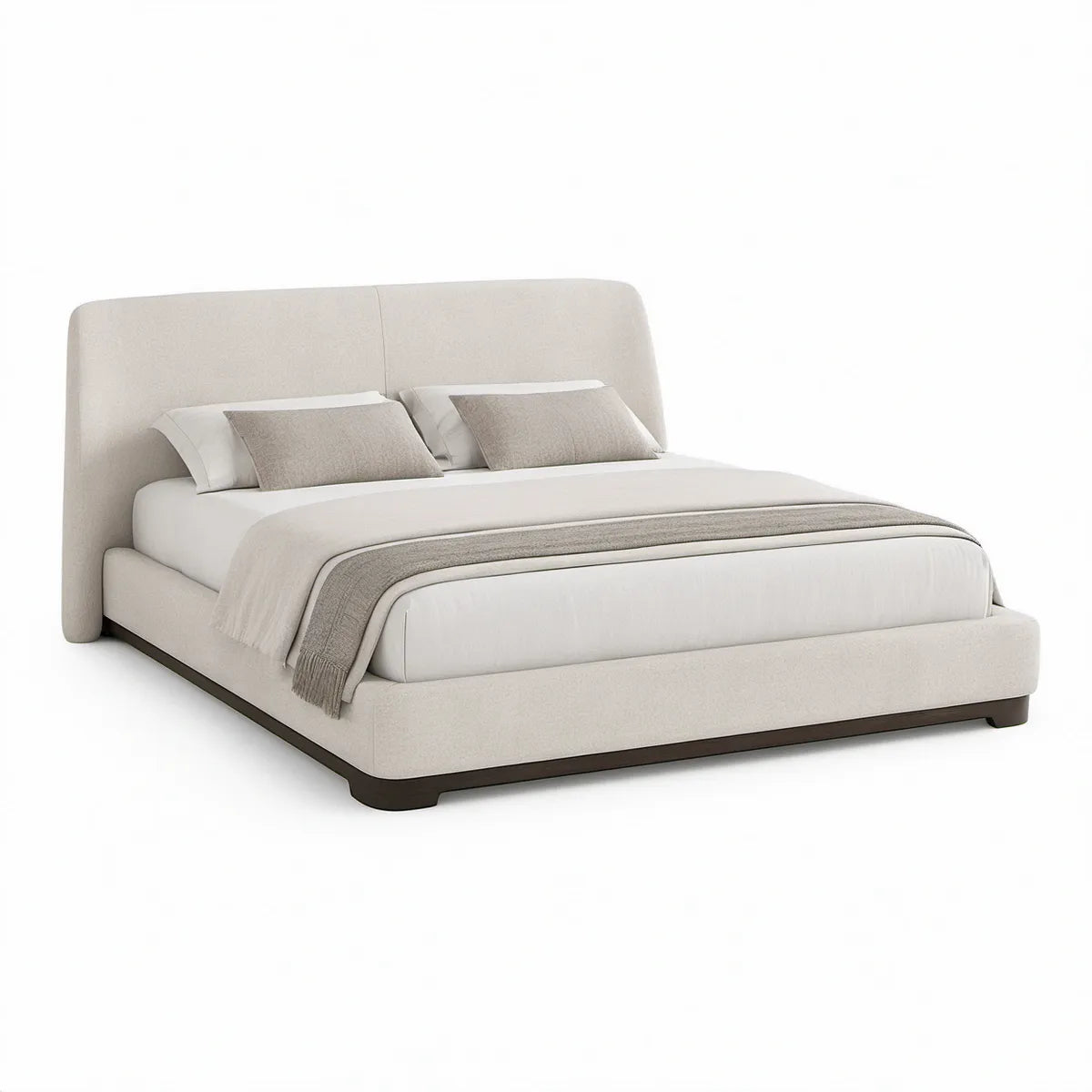 Gepolstertes Bett 180 x 200 cm mit gebogenem Kopfteil, Creme/Dunkelbraun