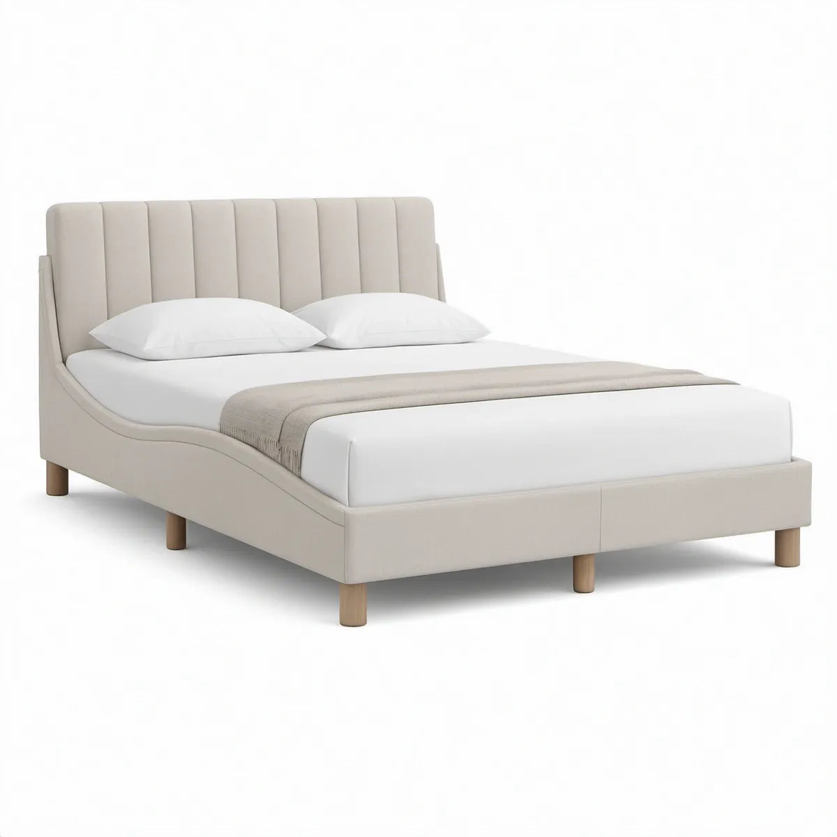 Gepolstertes Doppelbett 160 x 200 cm mit vertikal gestepptem Kopfteil, Beige/Natur