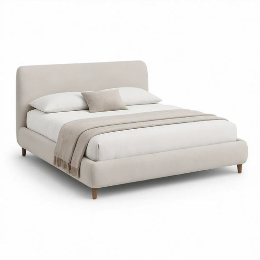 Gepolstertes Bettgestell 160 x 200 cm mit abgerundetem Kopfteil, Beige