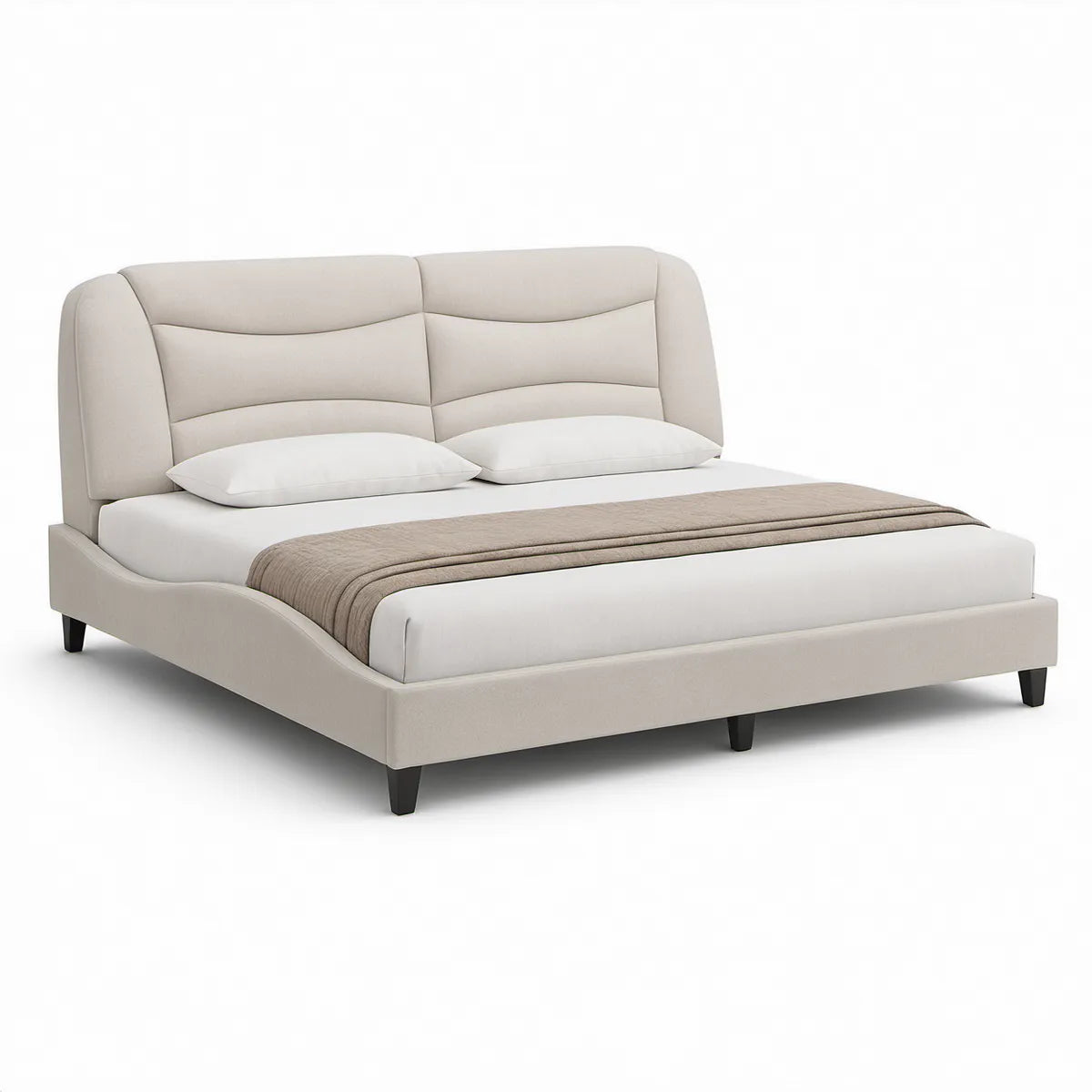 Polsterbettgestell 180 x 200 cm mit hohem Kopfteil, Polyesterbezug Beige/Schwarz